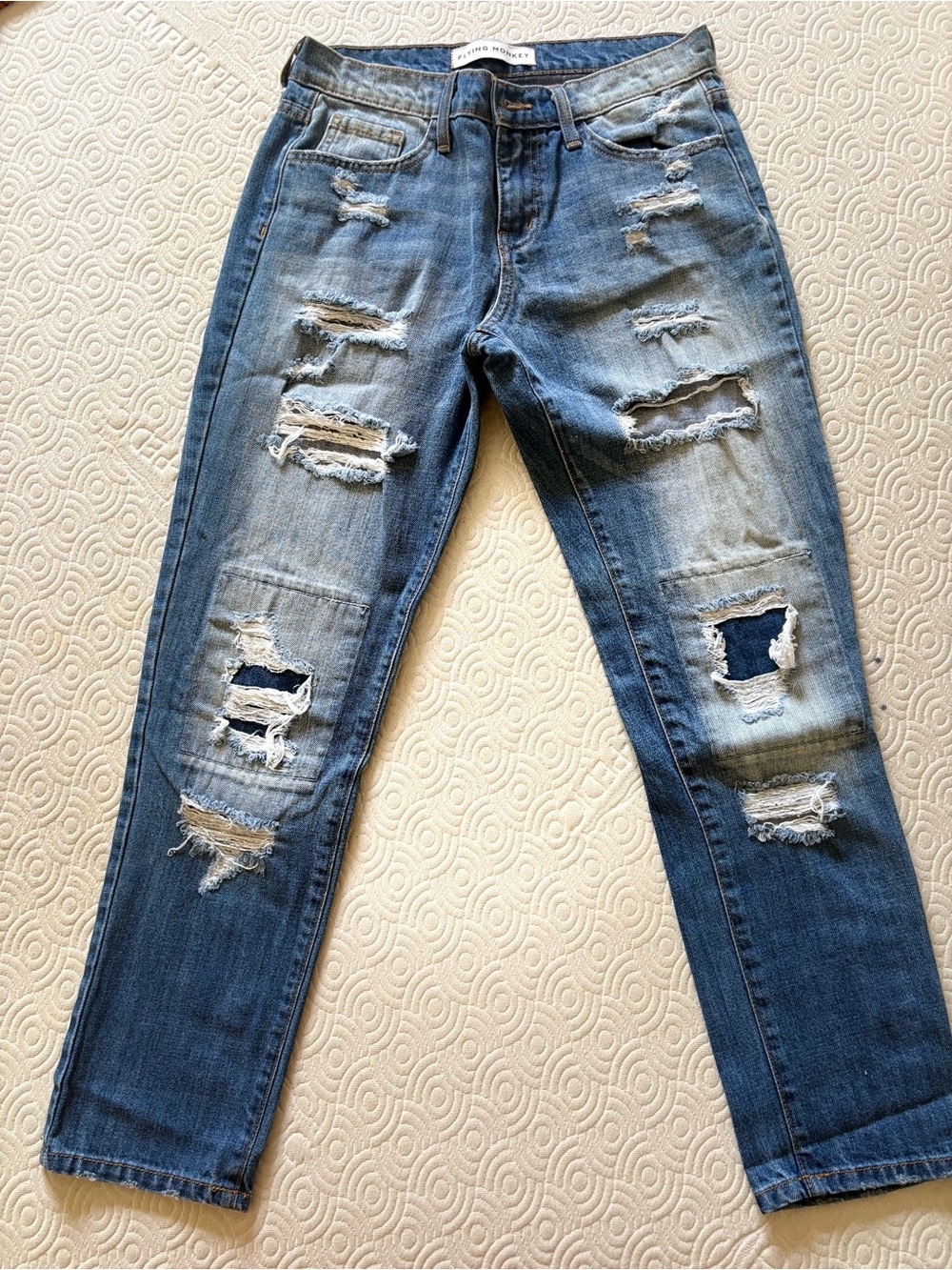 Ripped Slim Fit Jeans in Medium Blue -